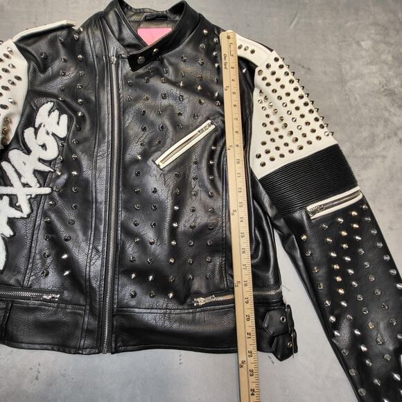 Azalea Wang Jacket Womens 2XL Black White Savages Studded Moto Biker Tiger Patch - Picture 7 of 12